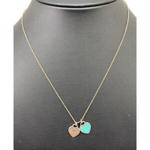Tiffany Co to Silver Blue Double Heart Pendant Accessories Jewelry
